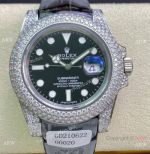 Swiss Quality Rolex Submariner Limited Edition Watch Iced Out Leather Strap